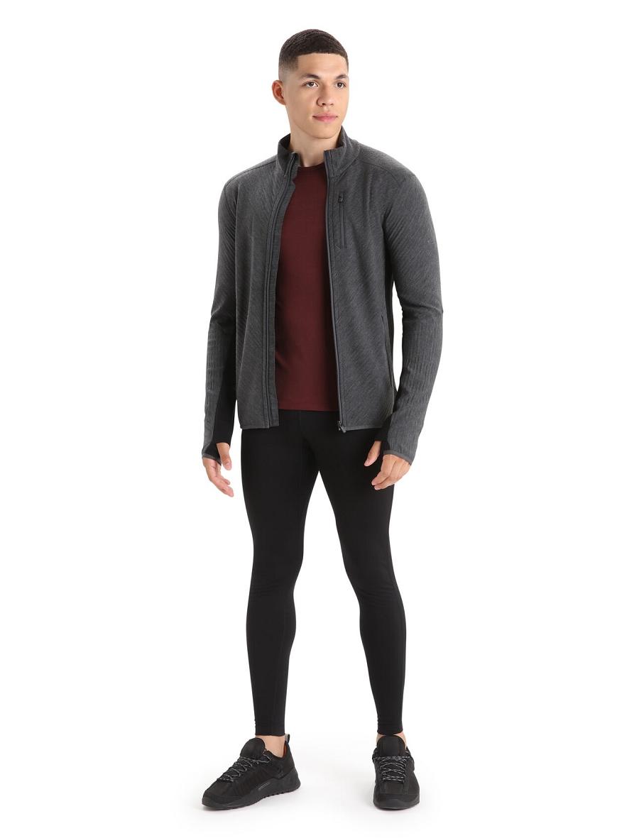 Jet Heather / Black Men's Icebreaker RealFleece™ Merino Descender Long Sleeve Zip Jackets | USA 1243XYUF